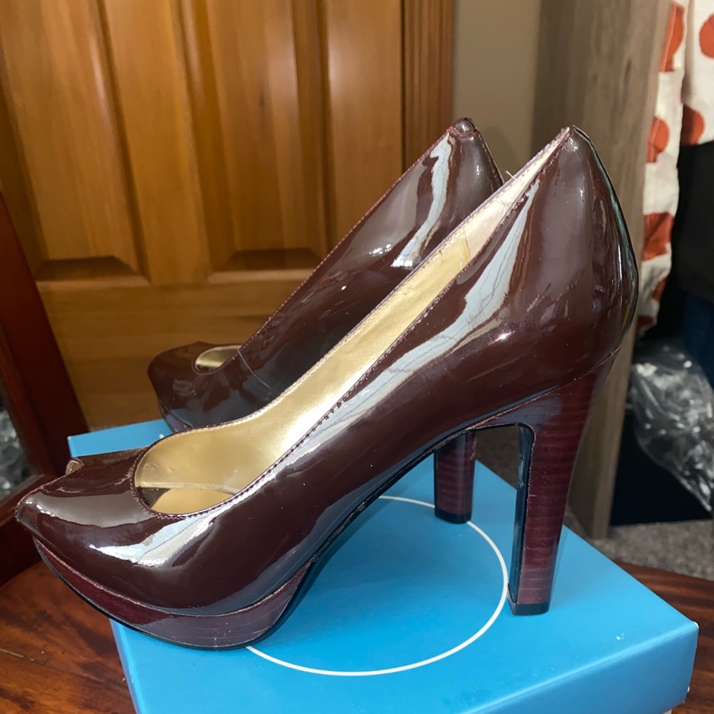 Nine West Shoes | Nine West Wine Patent Peep Toe | Color: Wine | Size: 9 |